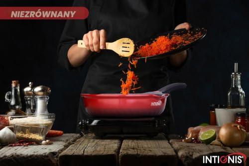 INTIGNIS® Patelnia z pokrywką, powłoka nieprzywierająca, odporna na zarysowania, głęboka patelnia do smażenia o średnicy 28 cm, odporna na plamy, niemiecka powłoka ceramiczna Greblon