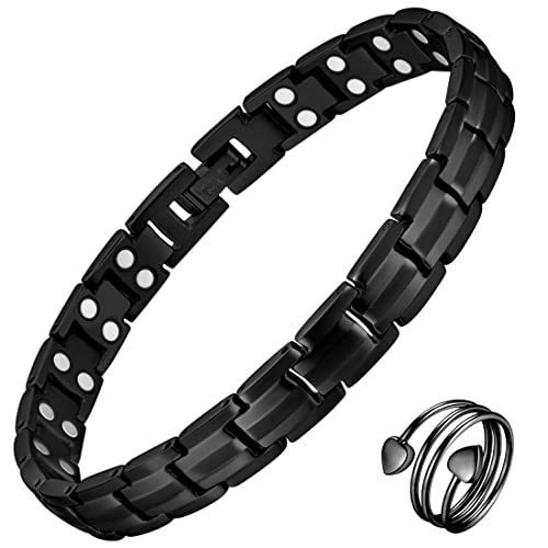 Vicmag Bracelets magnétiques pour femme en acier titane double rangée avec outil de retrait et boîte cadeau (noir) Cover