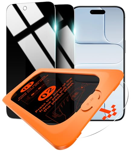 OMOTON Privacy Screen Protector for iPhone Air [Zero Failure Application] Tempered Glass for iPhone 17 Air with 9H+ Hardness & 12FT Military Grade Shatterproof 100% Anti-Spy Full Coverage Protection 2 Pack