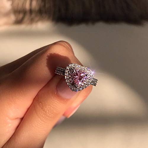 Washranp Rings For Women, Rings For Teen Girls Pink Heart-Shaped Rhinestone Ring Platinum Plated Women Mens Rings For New Year Gift Valentine'S Day Gift thumb #2