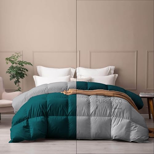 Image of PURE ECO Reversible 300 GSM Comforter Double Bed Size - Luxury & Soft Microfiber 300 GSM Comforter for Winter - Duvet /Blanket Double Bed (90 inchX100 inch) - Teal /Silver Grey Color