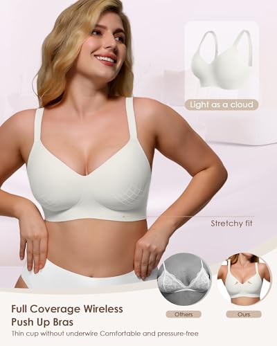 Image of As Fairy Womens Soft Comfortable No Underwire Bras V Neck Seamless Push Up Bralettes Full Coverage Tshirt Brassiere