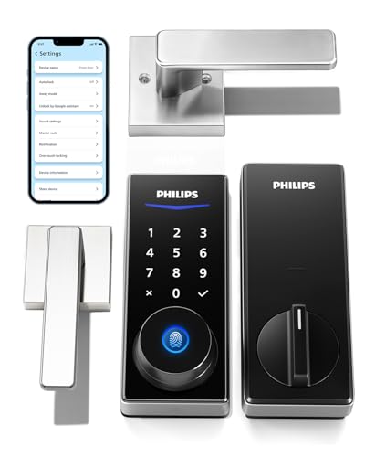 Image of Philips Smart Lock with Handles, Smart Door Lock with 2 Level Handles, Keyless Entry Door Lock Set, Digital Keypad Deadbolt for Front Door, App Fingerprint PIN Code Unlocking, Auto Locking