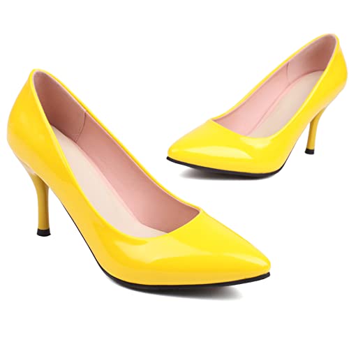 Women's Stiletto High Heel Patent Pointed Toe Pumps Closed Toe Slip on Dress Shoes2