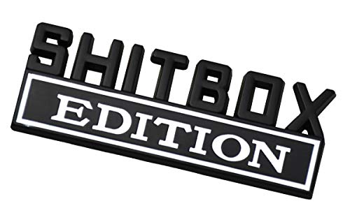 Image of 1Pc Metal Shitbox Edition CAR Emblem Badge 3D Sticker Decal Compatible with F-150 F250 F350 Silverado 1500 2500 3500 (Black White)