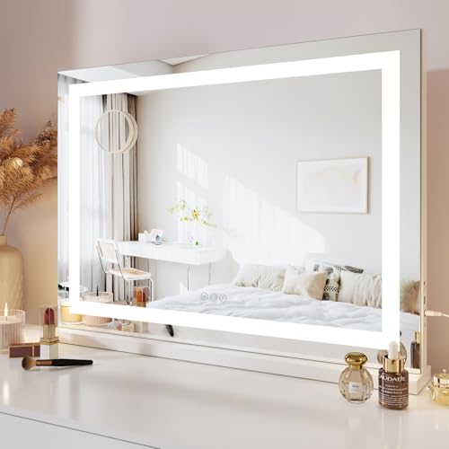 Dripex Miroir Maquillage Lumineux 80 x 58cm, Miroir LED Contrôle Tactile, 3 Modes, Luminosité Réglable, Port USB & Type-C, Grossissante Inclues, Miroir de...