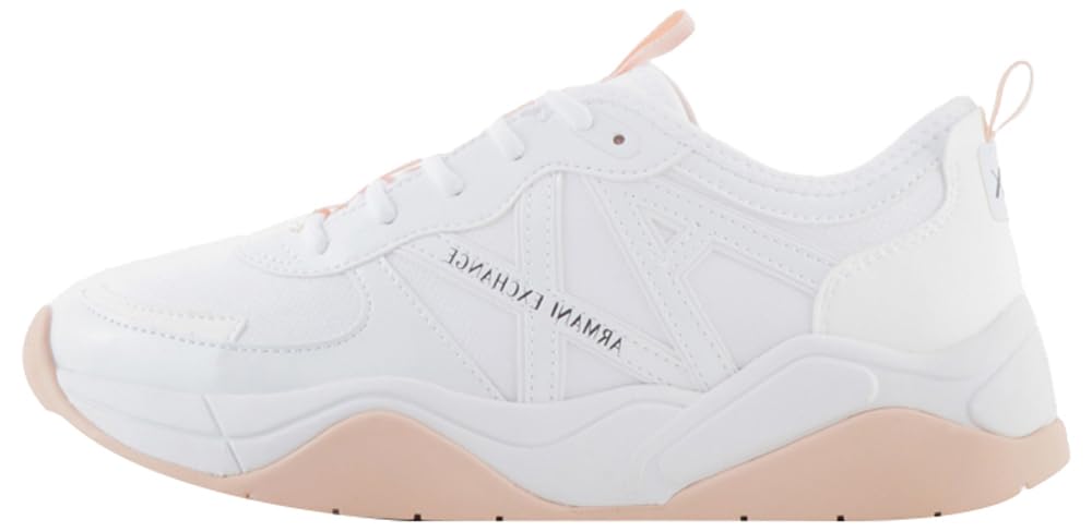 Armani Exchange Women's Acer Printed Side Logo Trainers, Opt White Rose, 8.5 UK