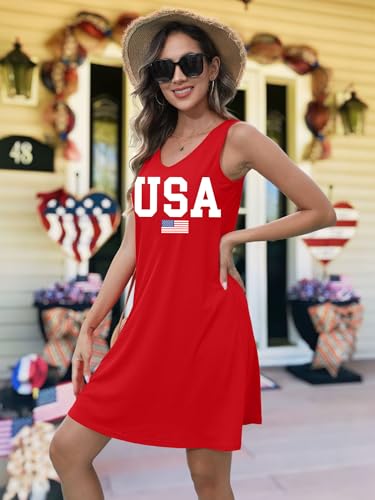 Image of NEWWEN American Flag Dress Women 4th of July Sleeveless Tank Dress 250 Anniversary USA Patriotic Summer Sundress