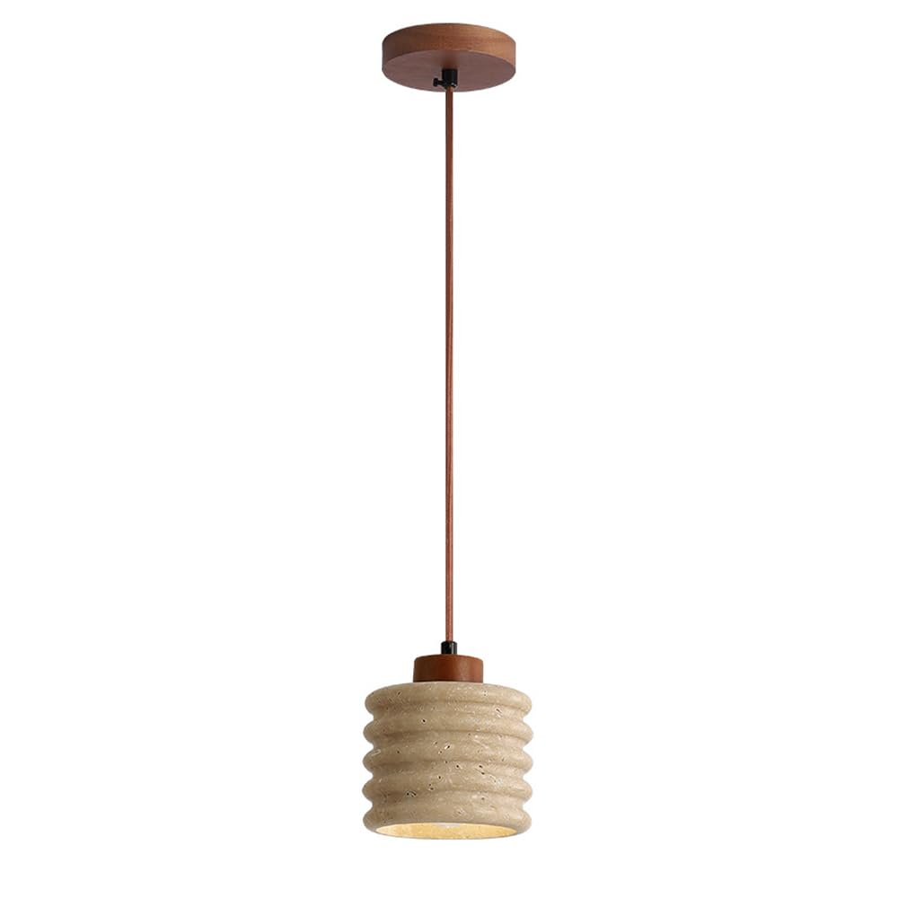 Lámpara colgante de piedra nórdica y techo wabi sabi de madera con un cabezal 1