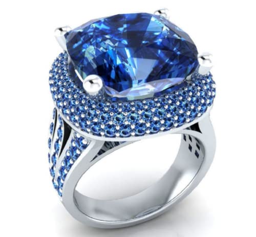 Awmnjtmgpw 925 Sterling Silver Cut Aquamarine cristobalite Zircon Zhenrong Inlaid Carat Blue Topaz Engagement Ring Size 6-10 (Size 9)