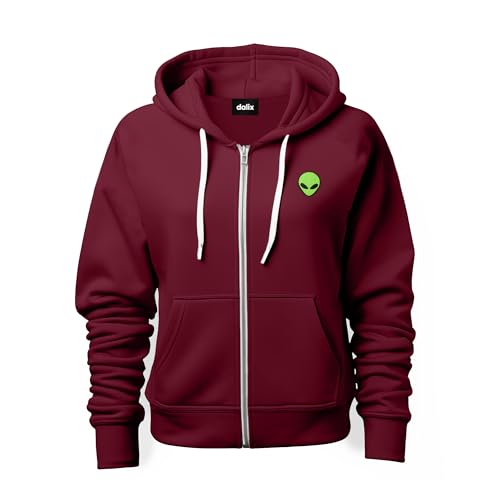DALIX Alien Embroidered Zip Hoodie Fleece Long Sleeve Pocket Warm Soft Mens