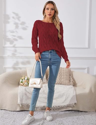 Image of Libsorge Womens Cute Sexy Off The Shoulder Crochet Knit Sweater Fall Winter 2025 Trendy Lightweight Boat Neck Pullover Top