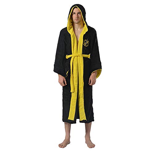 Harry Potter Hufflepuff Hooded Bathrobe for Men/Women | Soft Plush Spa Robe for Adults | Lightweight Fleece Shower Robe With Belted Tie | One Size Fits Most Adults2