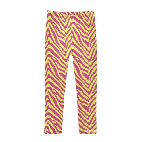 Green Dark Pink Zebra Pattern Girls Leggings Kids Yoga Pants Athletic Tights Pants 4-10 Years