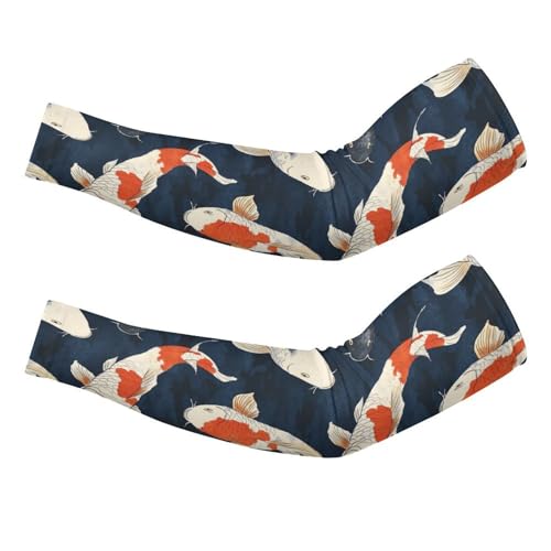 Japanese Fish Black White Red Ice Silk Arm Sleeves Cooling Sun Protection Arm Sleeve for Men Women M