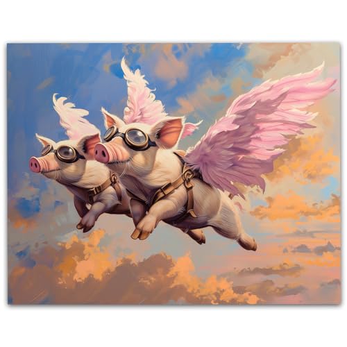 When Pigs Fly: Whimsical Farmhouse Nursery Painting - Cute Rustic