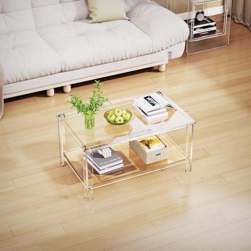 Table Basse en Acrylique Transparente, Meuble de Salon Design Rectangulaire 80cm - 7