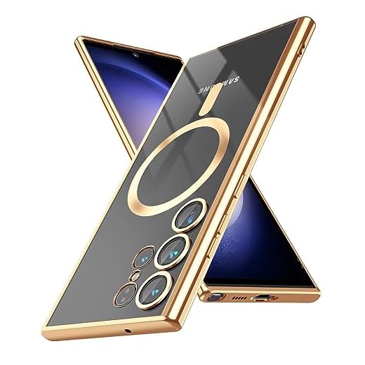 Carechoi Capa para Samsung Galaxy S24 Ultra [proteção total da capa da câmera][compatível com MagSafe] Capa de telefone magnética metálica brilhante fina transparente para Galaxy s24 Ultra de 6,8