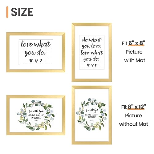 Image of upsimples 8x12 Picture Frame, Display Pictures 6x8 with Mat or 8 x 12 Without, Wall Hanging Photo Frames, Gold, 1 Pack