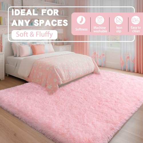 9x12 Large Area Rugs for Living Room, Soft Pink Fluffy Shag Rug for Bedroom, Non-Slip Modern Indoor Plush Shaggy Floor Carpet, Big Fuzzy Rugs for Nursery, Kids & Girls Room, Dorm, Home Decor