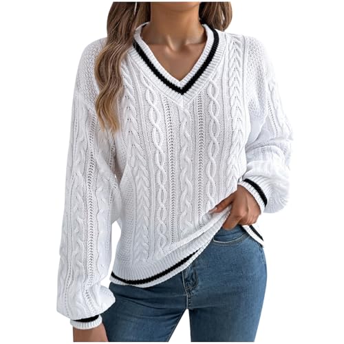 Women's Cable Knit Sweaters Casual Long Sleeve V...