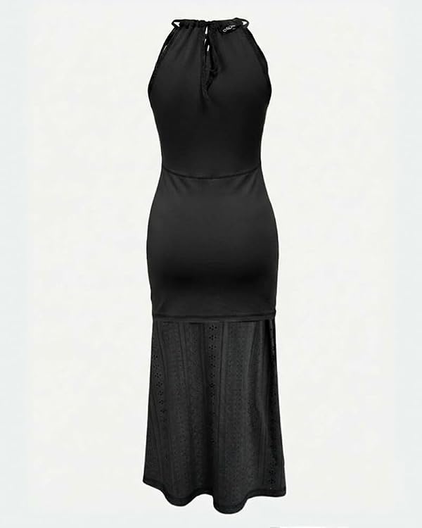 CHICME Womens Summer Halter Ruched Bodycon Long Dresses-bk-S Black by CHICME - Used condition - Image 4