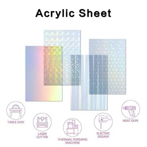 Image of Iridescent Sparkle Radiant Acrylic Sheets, Radiant Colored PMMA Plastic Panel for Laser Cutting Crafting DIY Decorate Art Craft (4, Aurora+Cullet+Love+Dazzling, 8x12inch)