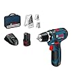 Bosch Professional Sistema 12V Trapano Avvitatore GSR 12V-15, Incl. Batteria 2x2.0 + Caricabatterie, Set Accessori 39 Pz., In Borsa, Amazon Exclusive Set