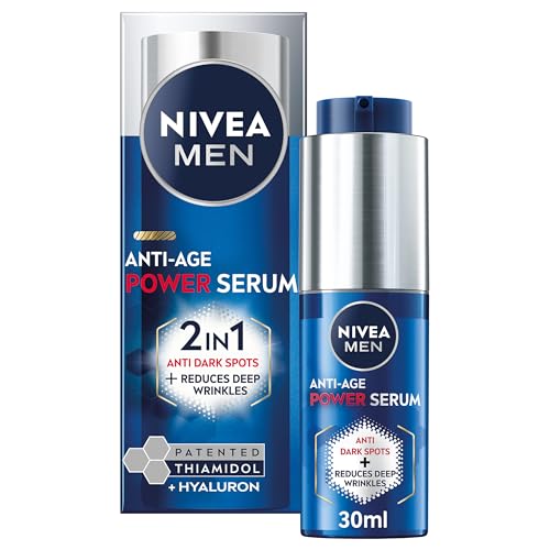 NIVEA MEN Anti-Age 2in1 Power Serum (30ml), Hydrating Serum with Thiamidol and Hyaluronic Acid, Reduces Deep Wrinkles and Dark Spots for Younger-Looking Skin