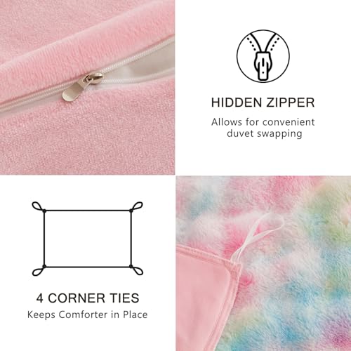 Image of EMME Faux Fur Duvet Cover Queen Size, 3 Pieces Ultra Soft Fluffy Comforter Cover, Cozy Warm for Winter, Luxury Elegant Shaggy Bubble Design Bedding, 1 Duvet Cover & 2 Pillow Shams (Queen, Rainbow)