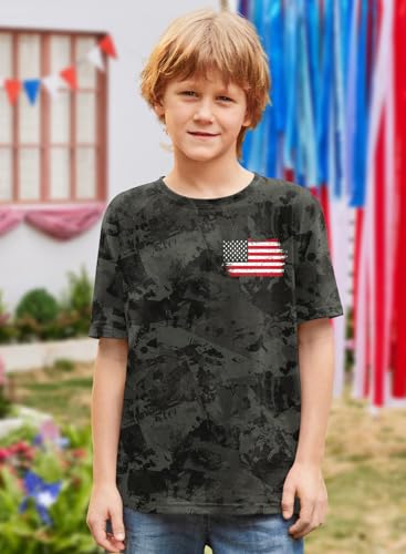 Image of BesserBay Unisex Kids 4th of July American Flag Tee Tie Dye Patriotic Short Sleeve Shirt 6-14 Years