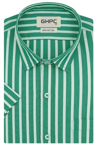 Image of GHPC 100% Cotton Striped Half Sleeves Regular Fit Formal Shirt for Men