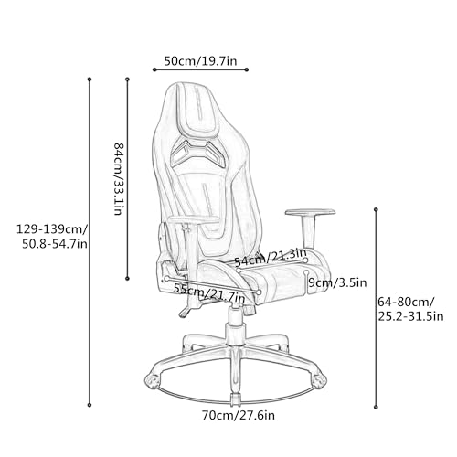 Fotel dla graczy z podnóżkiem, obracany o 360°, regulowana skóra PU, krzesło stołowe dla ciężkich dorosłych, idealny do gier i użytku biurowego (szary, 129-139 cm)