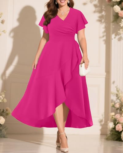 Image of Pinup Fashion Plus Size Formal Wedding Guest Cocktail High Low Long Dress