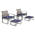 LOKATSE HOME Patio Conversation Bistro Set 5 Pieces Outdoor PE Wicker Rattan Sofa All Weather Furniture Cushioned Chairs and Ottomans with Tempered Glass Coffee Table for Backyard, Garden, Porch