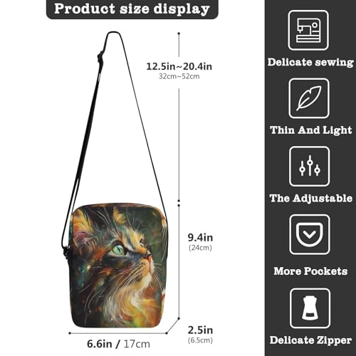 messenger bag for men crossbody bag Womens Fashion Purses Adjustable Strap for Travel Travel- Oil Painting Feeling Cute Cat3