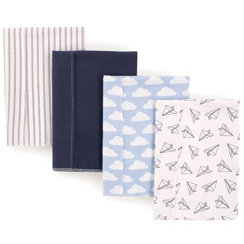 Image of Hudson Baby Cotton Poly Flannel Burp Cloths Multipack, Paper Airplane 8-Pack, One Size