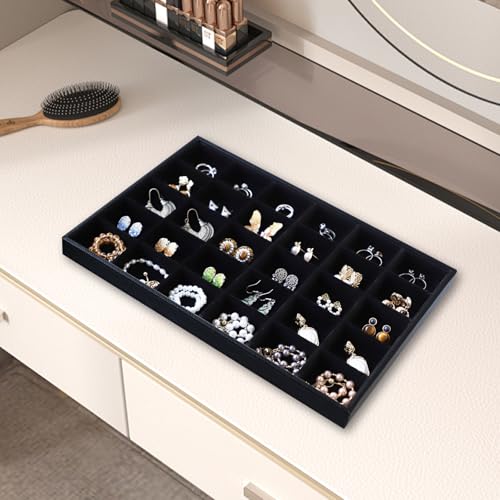 Image of Wudygirl Jewelry Organizer 30 Grid Jewelry Tray with Lid Earring Holder Organizer for Women Ring Earring Bracelet Holder Storage (Pu Black)