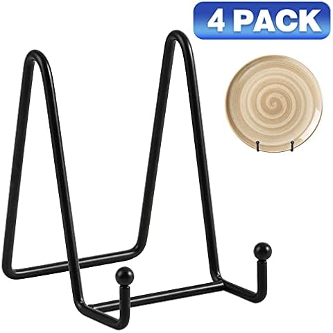 Easel Display Stand Plate Holder - 4 Pack Plate Stands for Display - Metal Iron Picture Frame Stand -4.5 inch Tabletop Easels for Decorative Plates | Pictures | Photo Frames | Book | Plaque - Black Cover