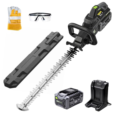 Image of NovorikX 60V Cordless Electric Hedge Trimmer with 5Ah Battery, Included Charger, 650W Brushless Motor, Lightweight Handheld Bush Trimmer, 26 inch Dual-Action Blades, Shrub Trimmer, 3 /4 inch Cutting Capacity