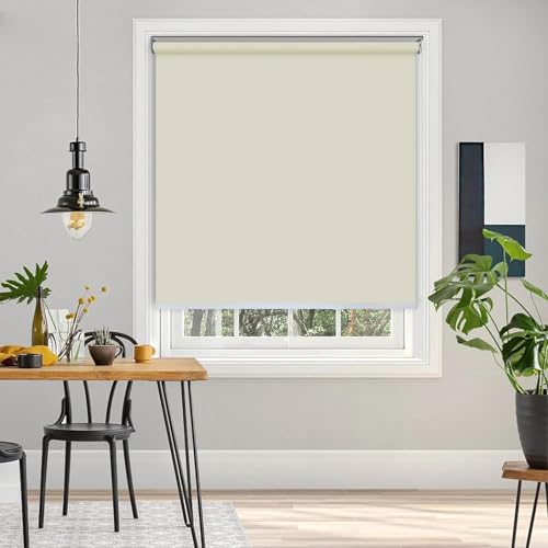 Image of 100% Blackout Roller Blinds for Windows 45 Inch W X 60 Inch L Roll-Up Shades Sun UV Protection for Home & Office, Ivory| Heavy Duty in 38 MM Pole