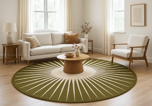 Image of Restoration and Renovation Modern Round Area Rug - Hand-Tufted with 100% NZ Wool, Thick & Soft Circular Carpet for Living Room, Bedroom & Dining Room Decor (Moss Green, 4' Round)