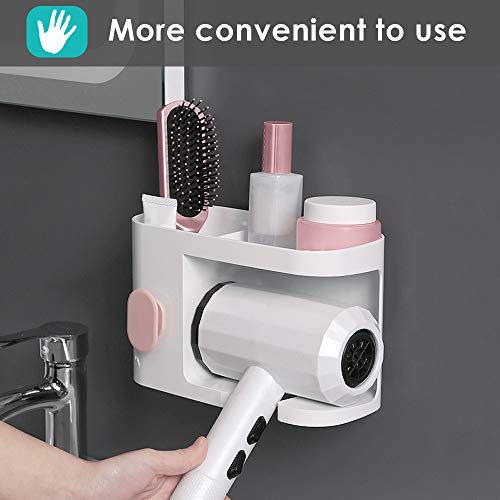 AriTan Wall Mounted Hair Dryer Holder Rack, No Drilling Styling Tool Organizer Storage Basket for Bathroom, Give 10 Hooks + 1 Soap Holder