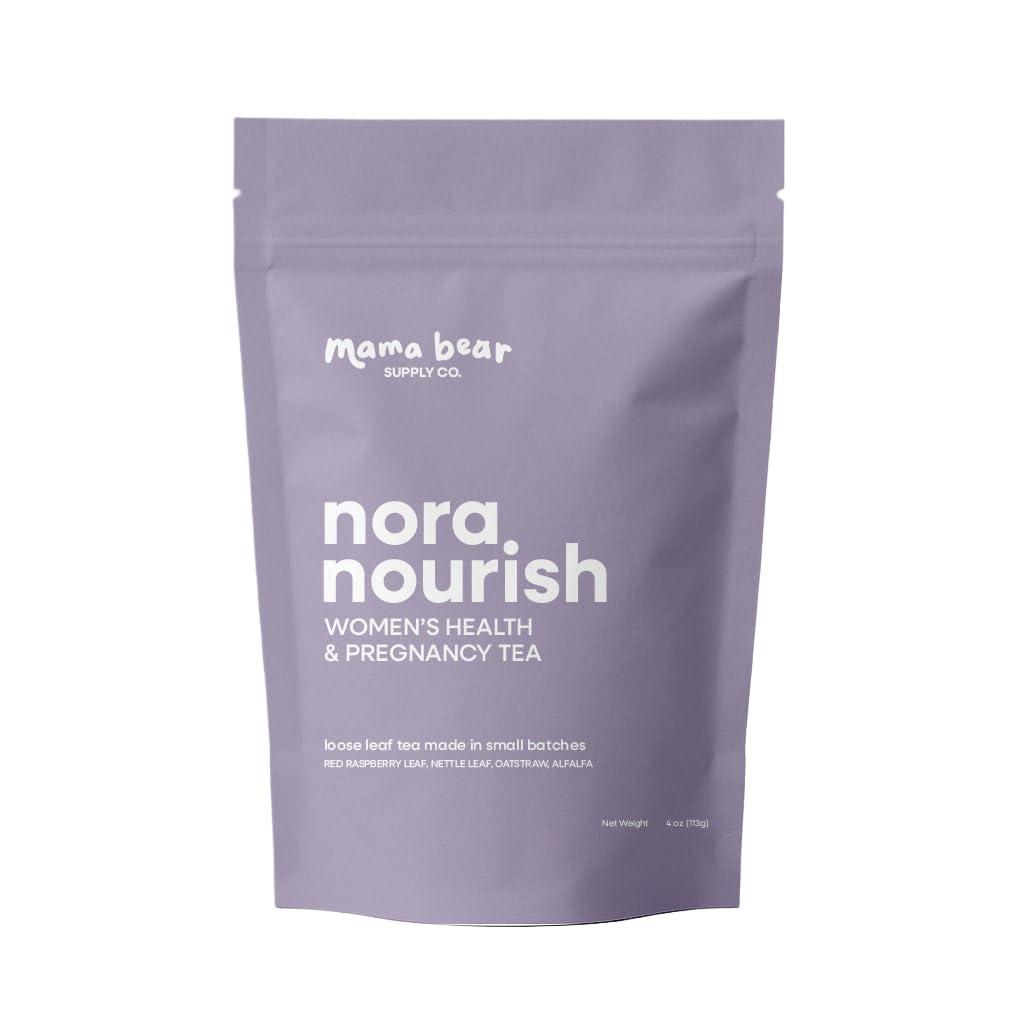 Nora Nourish Organic Pregnancy Tea – Red Raspberry Leaf Herbal Blend for Third Trimester, Postpartum & Women's Health – Caffeine-Free Loose Leaf Tea (4 oz (60 servings))