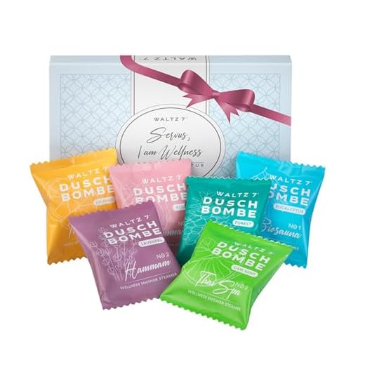 WALTZ 7 Original Shower Steamer Set, 6 Stück mit 6 Düften, Qualität aus Europa, Badebomben, Badekugeln Alternative, kleines Geschenk Frauen, Freundin, Männer, Mitbringsel Gastgeschenk, Geschenkidee