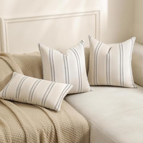 Image of Hckot Stripe Throw Pillow Covers 26x26 Large Square Navy Blue Pillow Cover