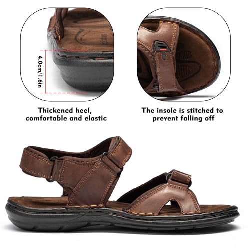 Image of ArcBrothers Men's Premium Leather Sandals - Classic Roman Style Open Toe Sandals - Cushioned Heel, Non-Slip & Sturdy Support