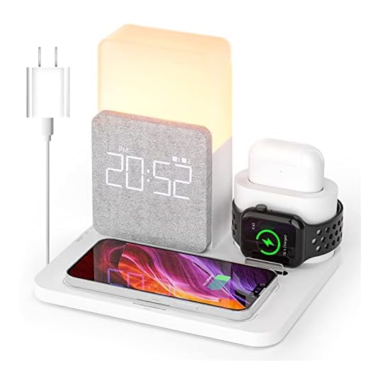 Wireless Charging Station, 7 in 1 Charging Station, Alarm Clock with Wireless Charger, Night Light, iPhone 12/13/14/15/16 Pro/Pro Max13 Mini/13 Pro Max/12 pro, AirPods
