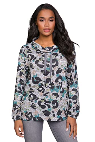 GINA LAURA Damen Sweatshirt, Stehkragen, Langarm, Leo-Print grau Melange 3XL 803470123-3XL Cover