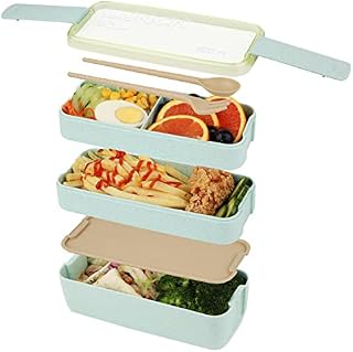 Bento Box Lunch Box,3-in-1 Compartment Bento Lunch Box for Kids and Adults,Microwave and Dishwasher Safe Meal Prep Containers - Green